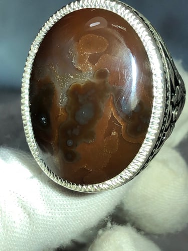 خاتم فضه بحجر العقيق اليماني صياغه بحرينيه gc77 (غ...