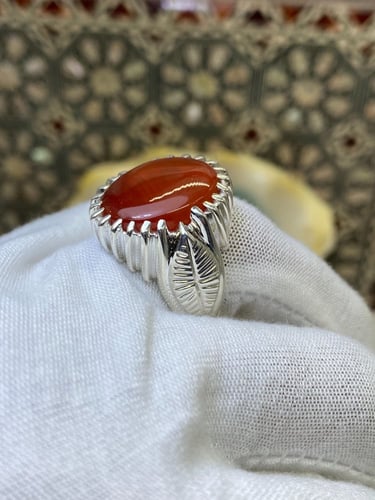 خاتم الفضة بحجر العقيق اليماني الزجاجي صياغة حمادة...