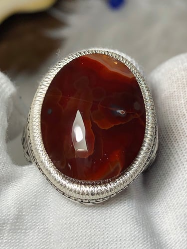 خاتم فضه بحجر العقيق اليماني صياغه بحرينيه برتاش (...