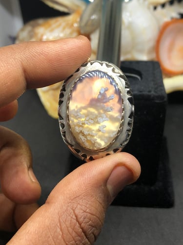 خاتم الفضة بحجر عقيق خرساني مشجر بصياغة عماد المقا...