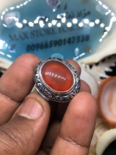 خاتم الفضة بحجر عقيق يماني قزازي بصياغة أصلان المق...