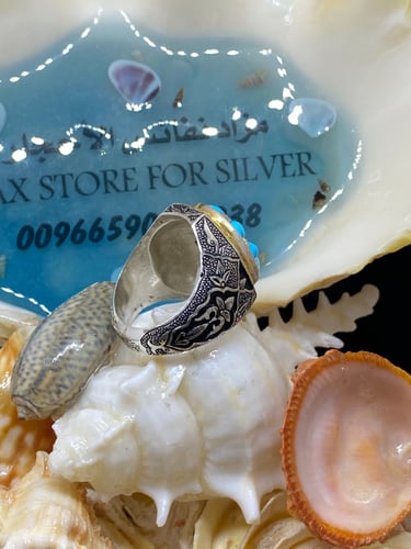 خاتم الفضة بحجر فيروز نيشابوري ايراني بصياغة أحمد...