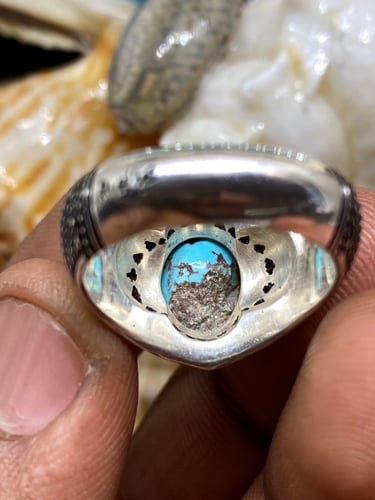 خاتم الفضة بحجر فيروز نيشابوري ايراني بصياغة عباسي...