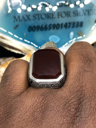 خاتم الفضة بحجر عقيق خرساني ايراني بصياغة نقرة ساز...