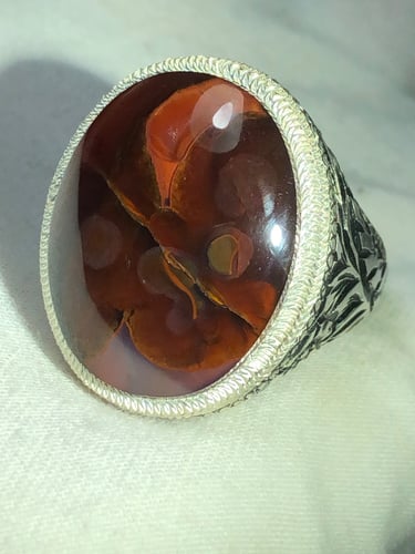 خاتم فضه بحجر العقيق اليماني المزعفر صياغه غلام ال...