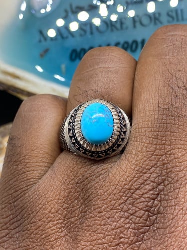 خاتم الفضة بحجر فيروز نيشابوري ايراني بصياغة عباسي...
