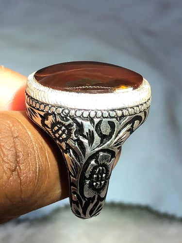 خاتم فضه بحجر العقيق اليماني صياغه بحرينيه gb40( غ...