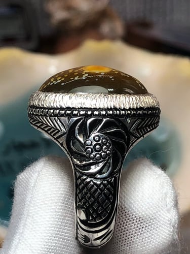 خاتم فضه بحجر سليماني هندي صياغه حفر ثقيل ( غلام)