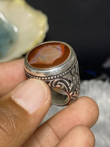 خاتم فضه بحجر العقيق المزعفر الكرزي برتاش