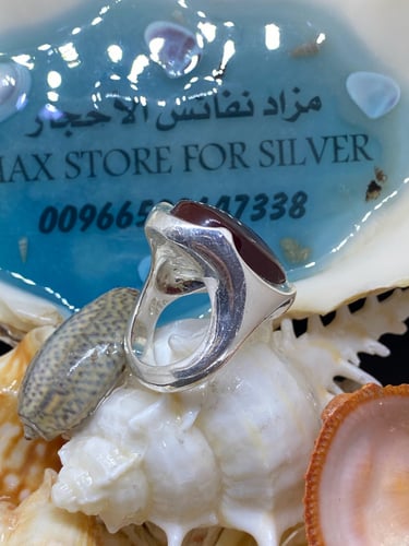 خاتم الفضة بحجر عقيق يماني أحمر رماني بصياغة حمادة...