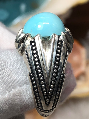 خاتم فضه بحجر الفيروز النيشابوري صياغه ايرانيه (a2...