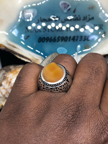 خاتم الفضة بحجر عقيق برازيلي بصياغة امين المقاس 25...
