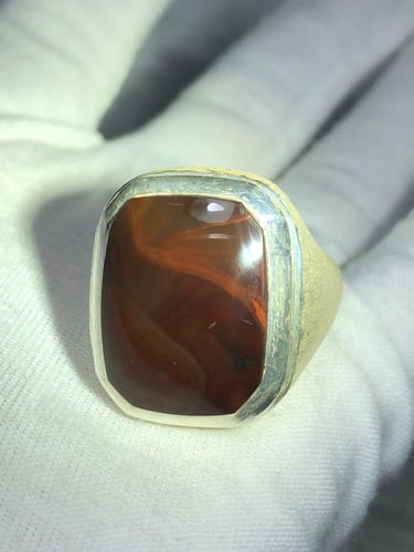 خاتم فضه بحجر العقيق اليماني المزعفر صياغه احمد ال...