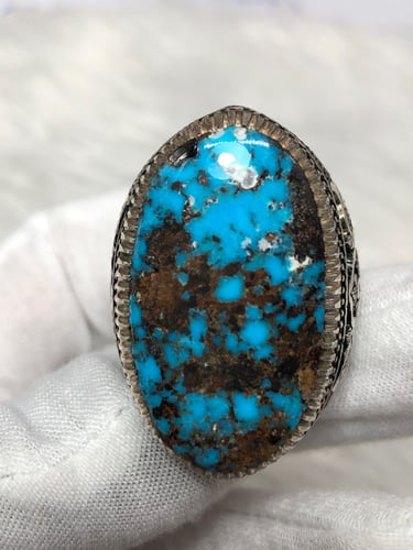 خاتم فضه بحجر الفيروز النيشابوري صياغه عباسي R