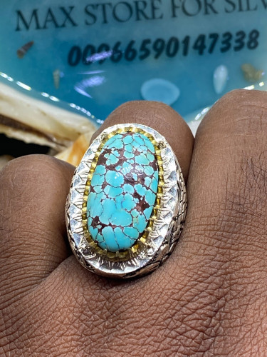 خاتم الفضة بحجر فيروز نيشابوري ايراني بصياغة جراح...