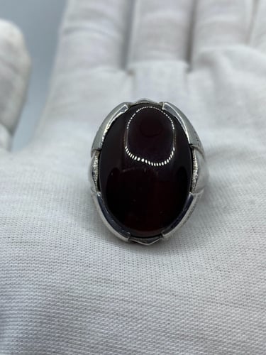 خاتم الفضة بحجر العقيق اليماني بصياغة محلية أحمد ا...