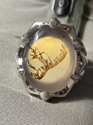 خاتم فضه بحجر العقيق اليماني الشجري