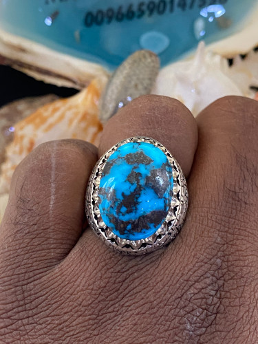 خاتم الفضة بحجر فيروز نيشابوري ايراني بصياغة am من...