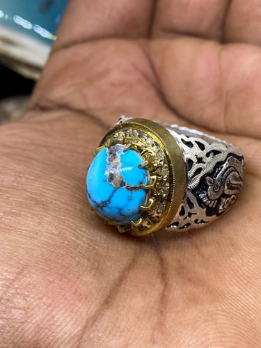 خاتم الفضة بحجر فيروز نيشابوري ايراني قبة بصياغة ف...