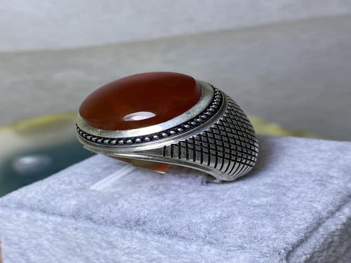 خاتم فضه بحجر العقيق اليماني الأحمر صياغة امين