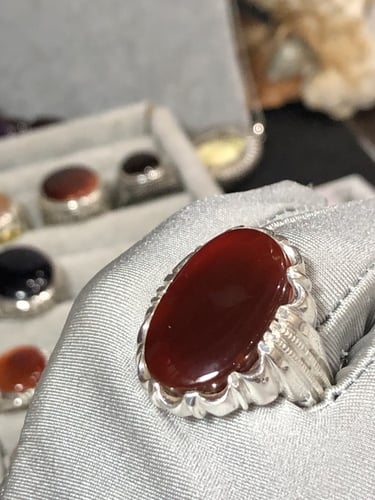 خاتم فضه بحجر العقيق اليماني الاحمر(فيمتو) صياغه ع...