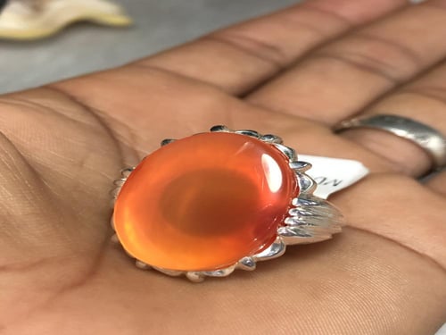 خاتم فضه بحجر العقيق اليماني الاصفر الزجاجي صياغة...