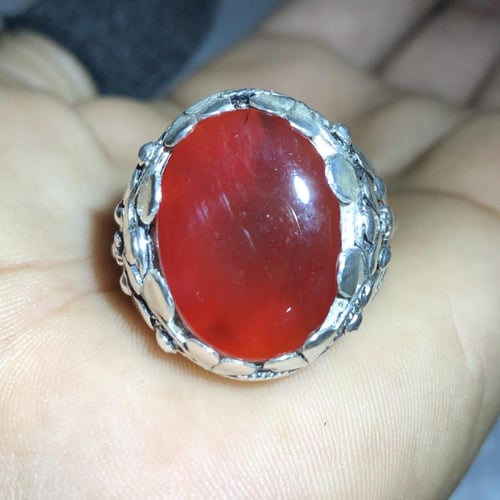 خاتم فضة بحجر العقيق اليماني الاحمر الرماني صياغة...