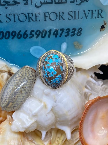 خاتم الفضة بحجر فيروز نيشابوري ايراني بصياغة عباسي...