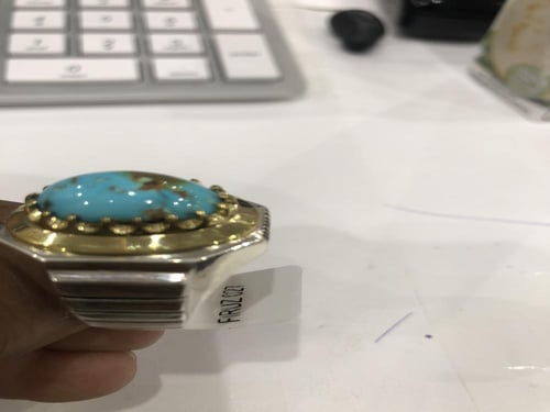 خاتم فضه بحجر الفيروز النيشابوري صياغة ايرانيه (ان...