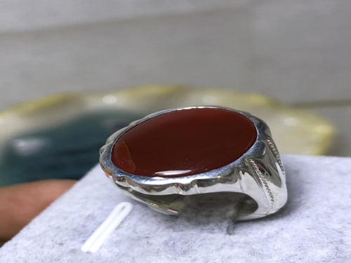خاتم فضه بحجر العقيق اليماني الاحمر الرماني صياغة...