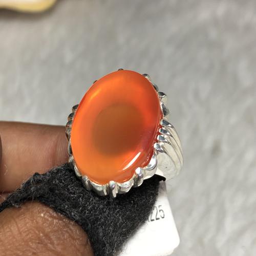 خاتم فضه بحجر العقيق اليماني الاصفر الزجاجي صياغة...