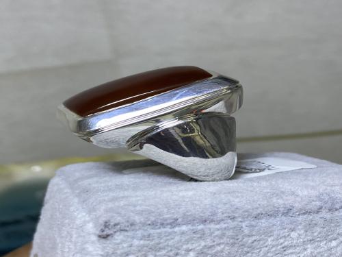 خاتم فضه بحجر العقيق اليماني الأحمر اليماني صياغة...