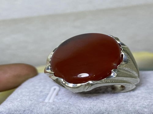 خاتم فضه بحجر العقيق اليماني الكرزي بختم الرفاع