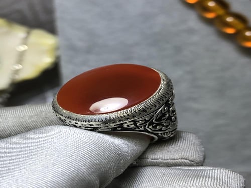 خاتم فضه بحجر العقيق اليماني الاحمر الرماني صياغة...