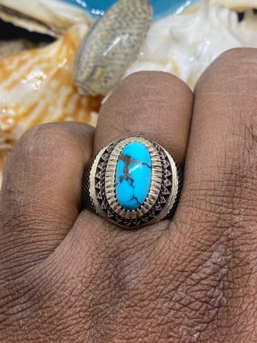 خاتم الفضة بحجر فيروز نيشابوري ايراني بصياغة عباسي...