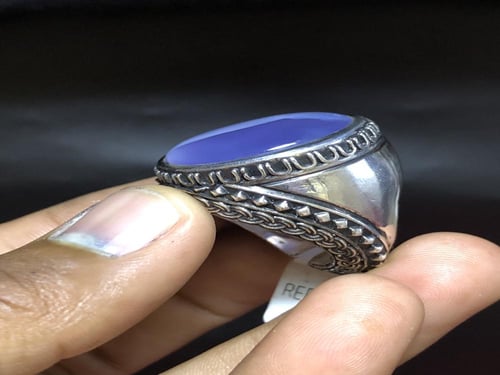 خاتم فضه بحجر العقيق اليماني البنفسجي صياغة بختم ا...