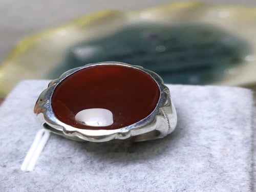 خاتم فضه بحجر العقيق اليماني الاحمر الرماني صياغة...