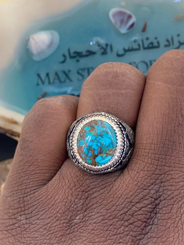 خاتم الفضة بحجر فيروز نيشابوري ايراني بصياغة عباسي...