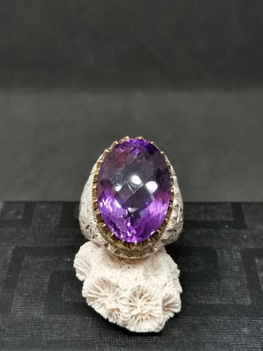 خاتم الفضة بحجر الجمشت الاماتست بصياغة سعيد فخر عي...