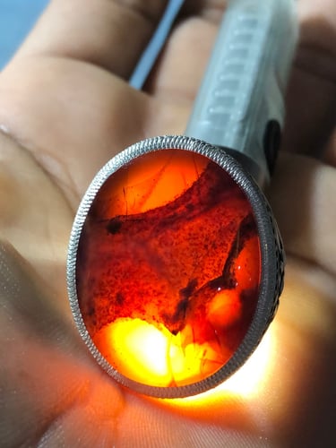 خاتم فضه بحجر العقيق اليماني صياغه بحرينيه gr37 (غ...