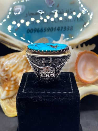 خاتم الفضة بحجر فيروز نيشابوري ايراني بصياغة جراح...