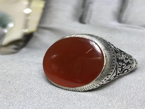 خاتم فضه بحجر العقيق اليماني الاحمر الرماني صياغة...