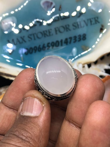 خاتم الفضة بحجر عقيق يماني زجاجي بصياغة إيرانية ال...