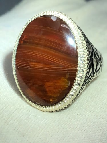 خاتم فضه بحجر العقيق اليماني صياغه بحرينيه gc3 (غل...