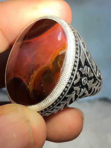 خاتم فضه بحجر العقيق اليماني صياغه بحرينيه gr37 (غ...