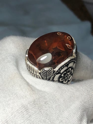 خاتم فضه بحجر العقيق اليماني المزعفر صياغه غلام ال...