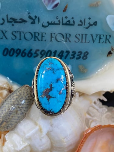 خاتم الفضة بحجر فيروز نيشابوري ايراني بصياغة جراح...