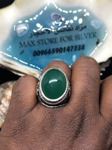خاتم الفضة بحجر عقيق طبيعي بشهادة المختبر بصياغة ج...