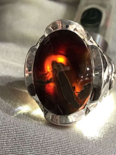 خاتم فضه بحجر عقيق يماني زعفراني صياغه حماده ViP