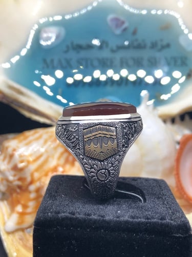 خاتم الفضة بحجر عقيق خرساني ايراني بصياغة نقرة ساز...